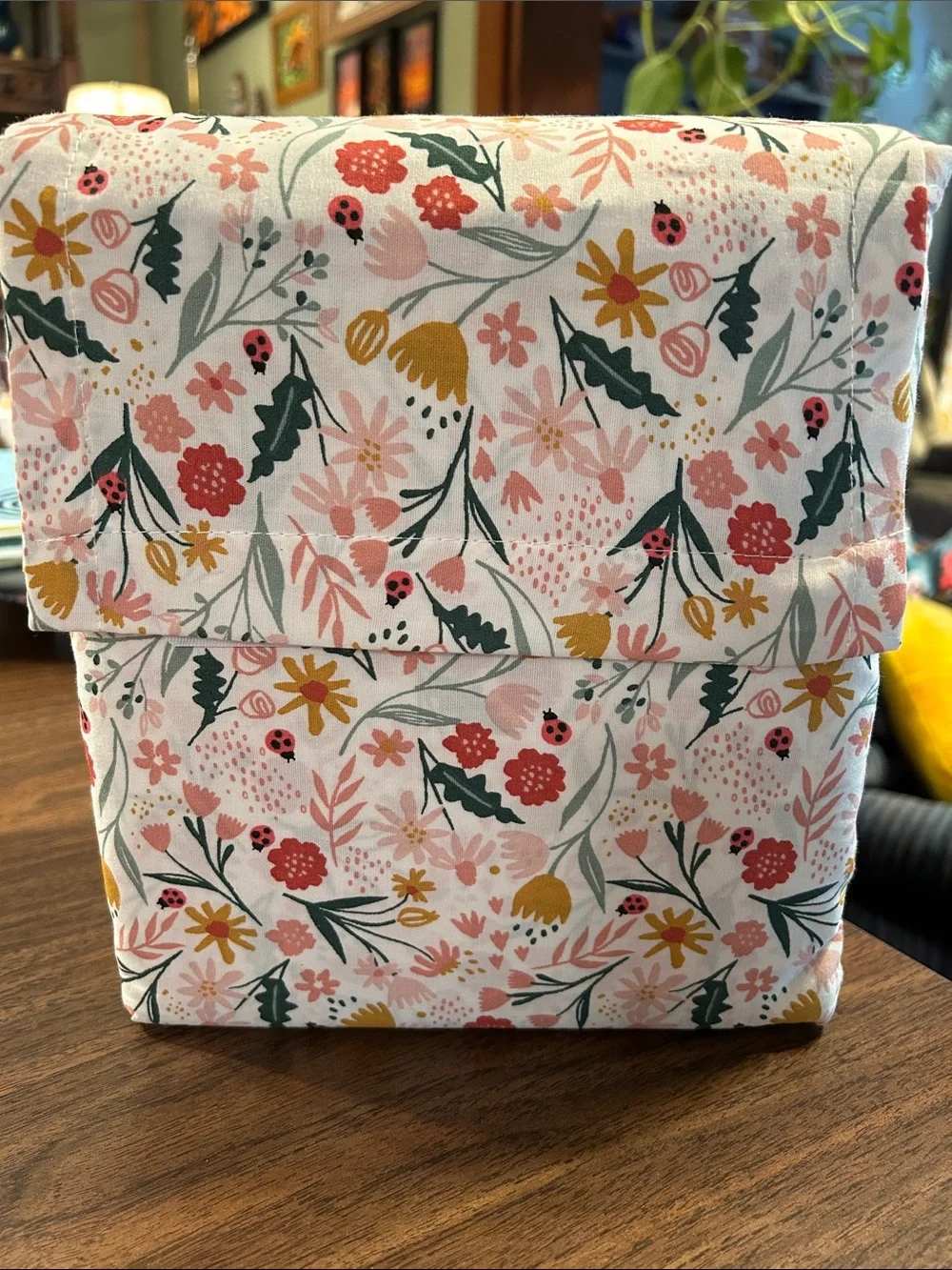 Target Floral Cotton Sheet Set. - Pink, Yellow & Green with Ladybugs
